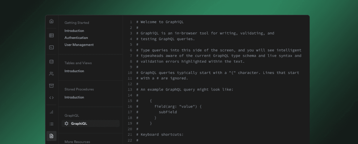 GraphiQL editor in the dashboard